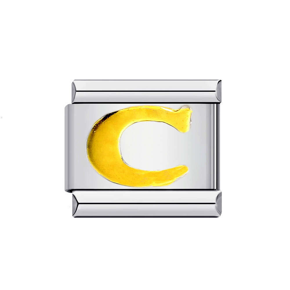 New Titanium Steel Gold Plated English Letter DIY Beads Italian Charm Bracelet Italian Charm Links Stainless Steel Fit 9mm Bracelet Jewelry DIY Making