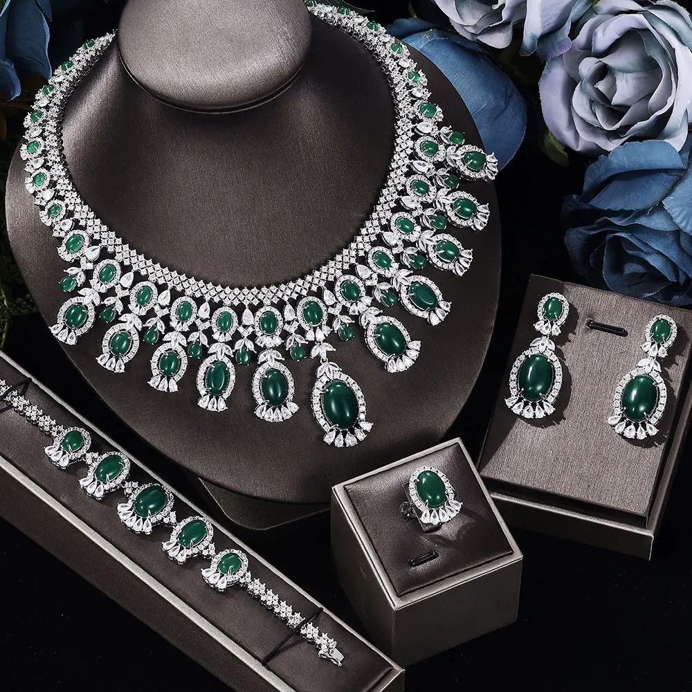 Fashion 4-piece bridal jewelry set cubic zirconia suitable for womens wedding accessories Dubai Saudi Arabia 240913