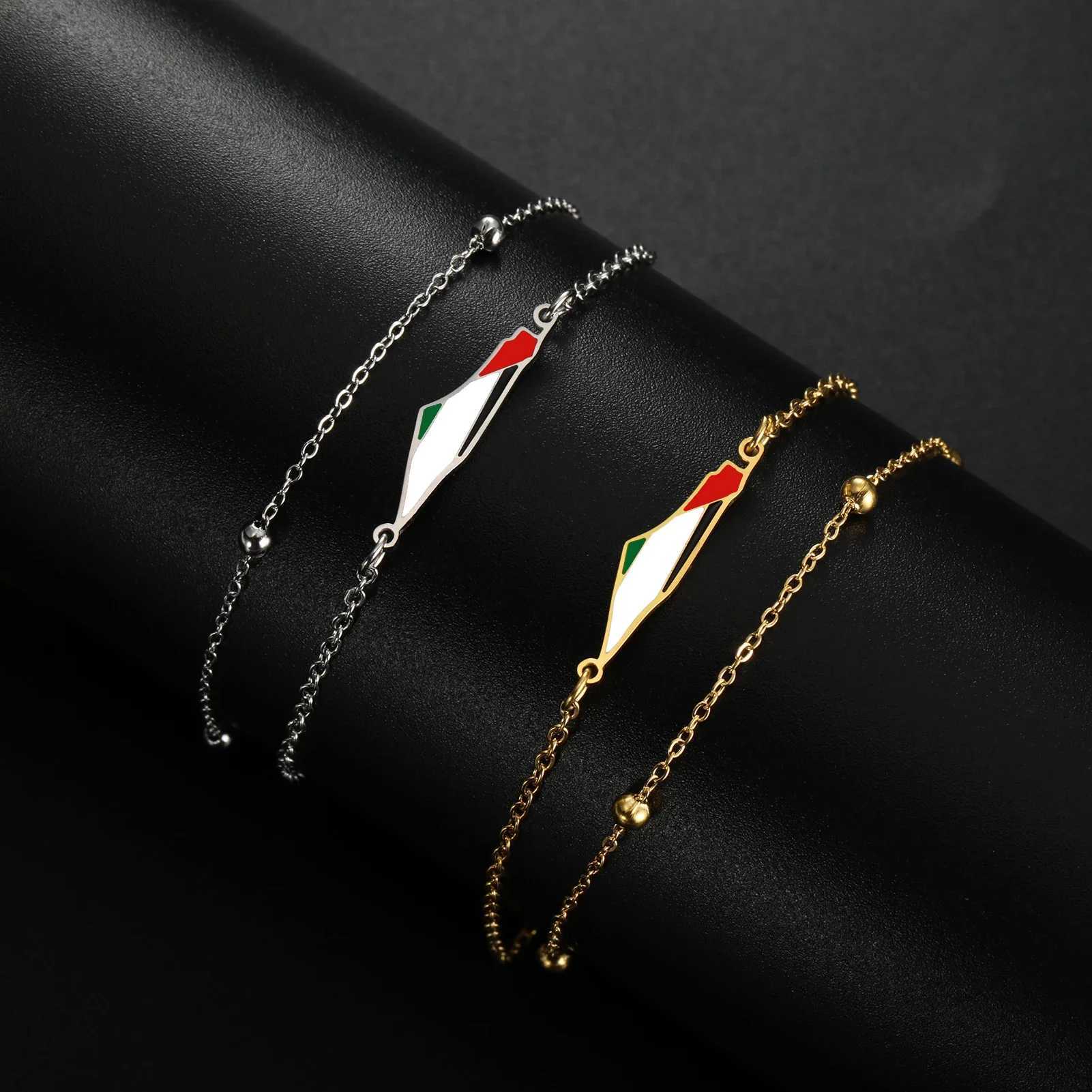Cazador Palestine Map Double Layers Beads Chain Bracelets for Women Stainless Steel Jewelry Charm Bracelet Gift 2024 WholesaleX240913