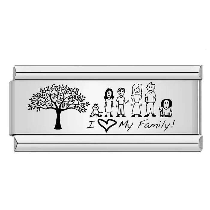 Long Titanium Steel Laser Engraved Pattern Module DIY Fashion Bracelet Italian Charms Charm Links Stainless Steel Fit 9Mm Bracelet Jewelry Making Gift