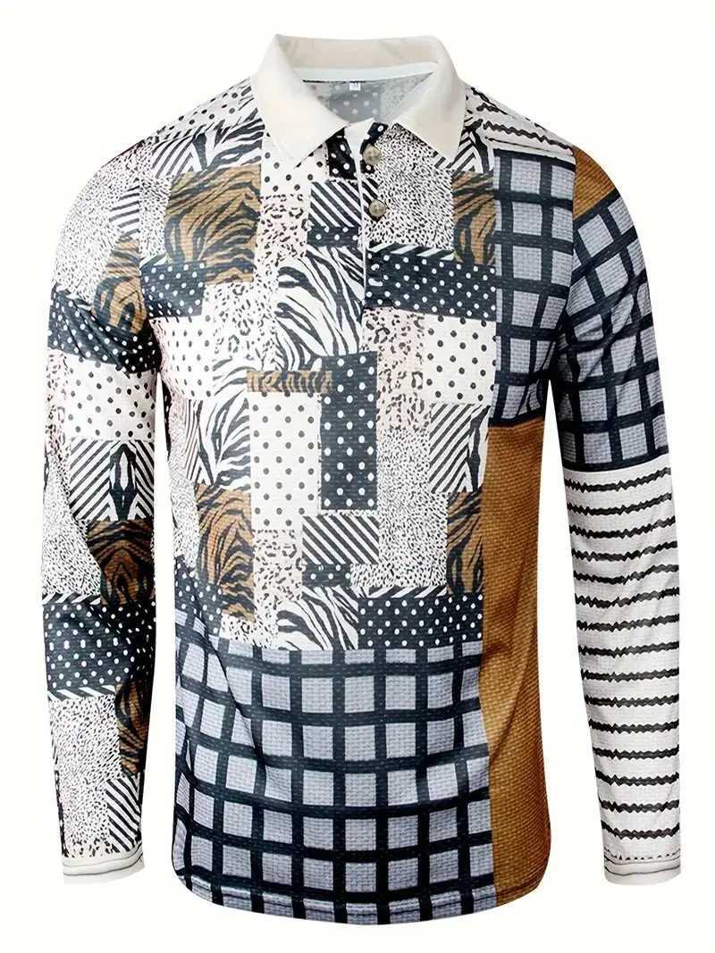 Mens casual long sLeeved lapel shirt with retro checkered pattern mens fashionable shirt W240913