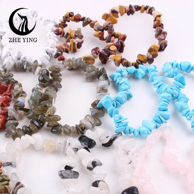 Colors Irregular Gravel Natural Stone Bracelets Gemstone Stretch Beads Amethyst Obsidian Fluorite Chakras for Women 240906