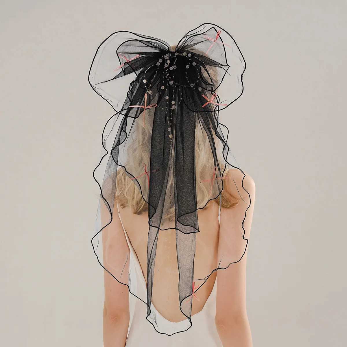 Miallo Elegant Bridal Wedding Headdress White Mesh Headpiece Imitation Pearl Bow Short Veil Back Head Decor Hair AccessoriesX240913