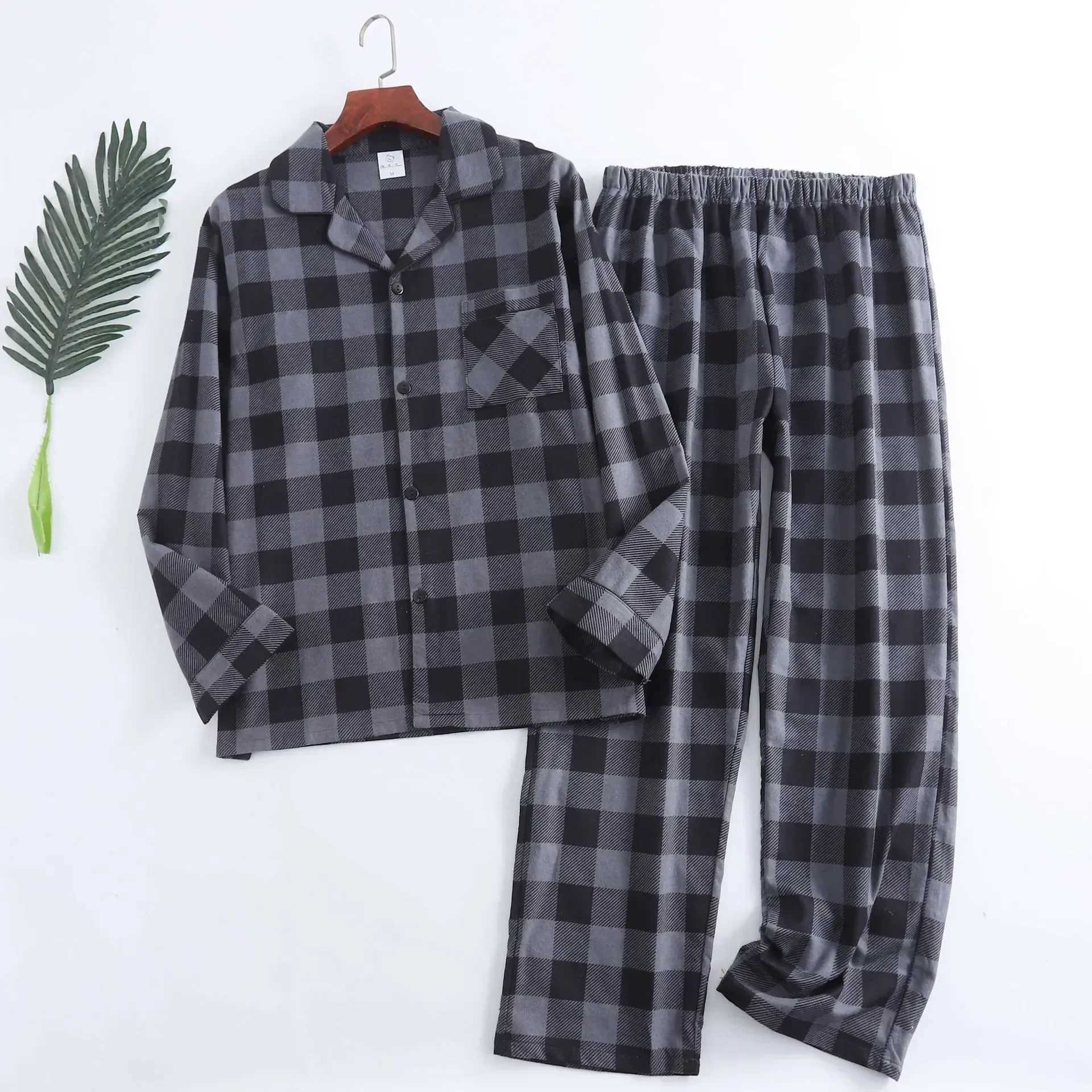 Winter Plaid Pajamas And Colors Homewear Sleepwear Warm Multi Trousers Long-sleeved Design For Autumn Flannel Cotton Men Sets Y240913