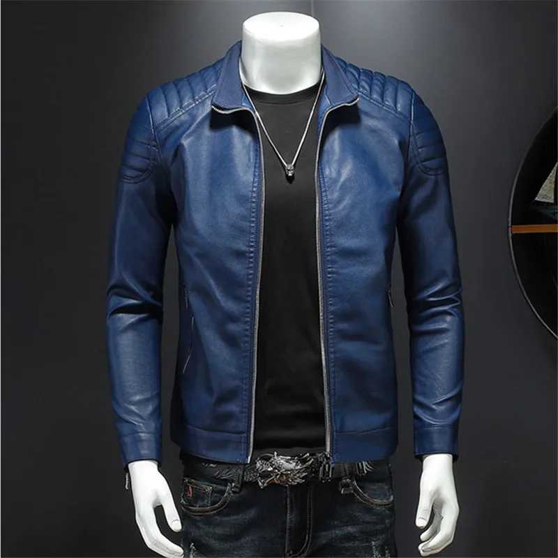 Mens Leather Clothing Fashion Slim Fit Zipper Leather Jacket Solid Casual Jacket Moto Biker Leather Coat Men Motorcycle JacketX240913