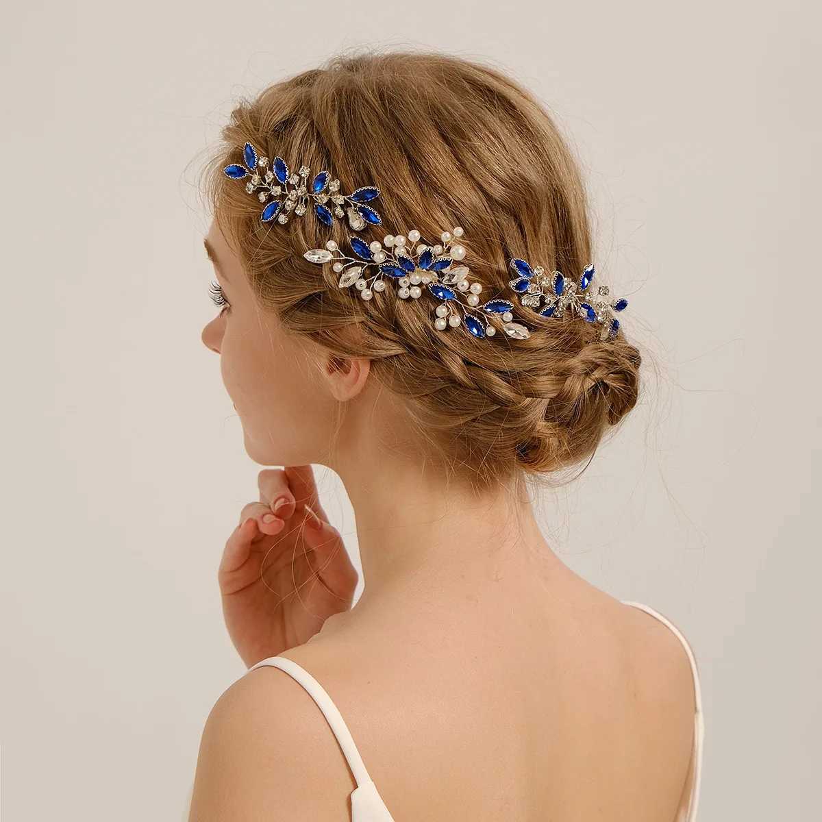 Rhinestone Hair Combs for Bride Wedding Black/Blue/Green Color Crystal Hairpins Flower Pearl Headpiece Handmade Hair JewelryX240913