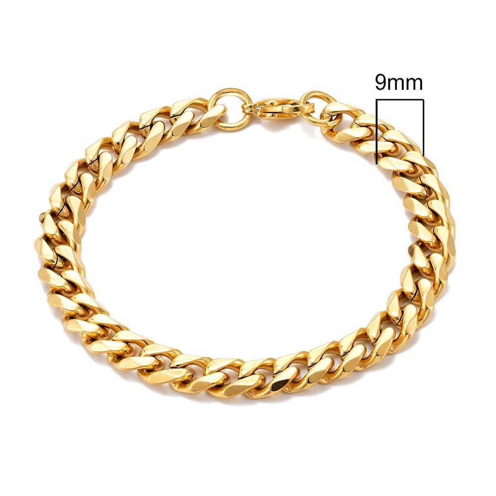 MKENDN Mens Simple 3-11mm Stainless Steel Gold Plated Dainty Curb Cuban Link Chain Bracelets for Women Stacking JewelryX240913