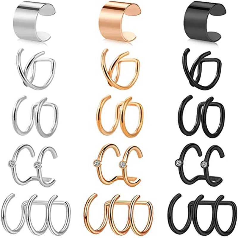 1Pcs/15 Pcs Stainless Steel Ear Cuff Helix Cartilage Clip On Wrap Earrings Fake Nose Ring Non-Piercing Adjustable Men WomenX240913