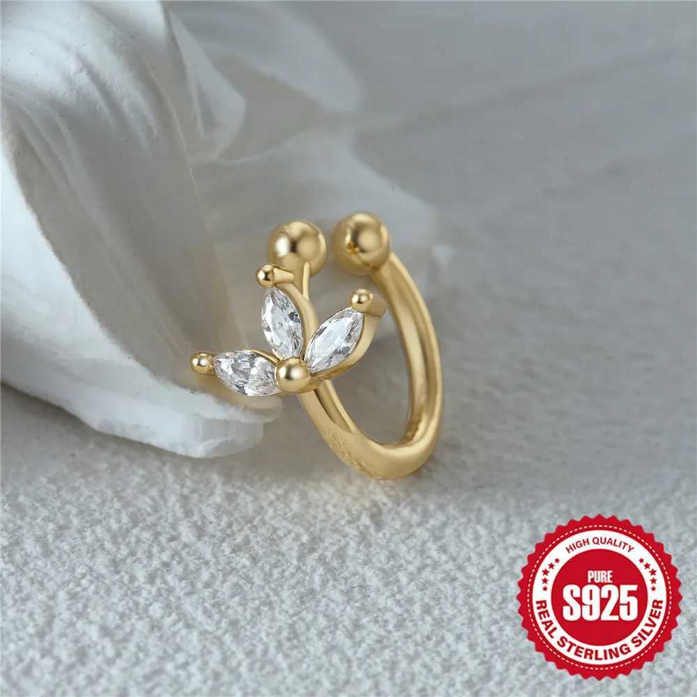 CANNER Exquisite Three Petal Cubic Zircon Earless Hole Piercing Ear Bone Clip Gold Color Copper Earrings For Women JewelryX240913