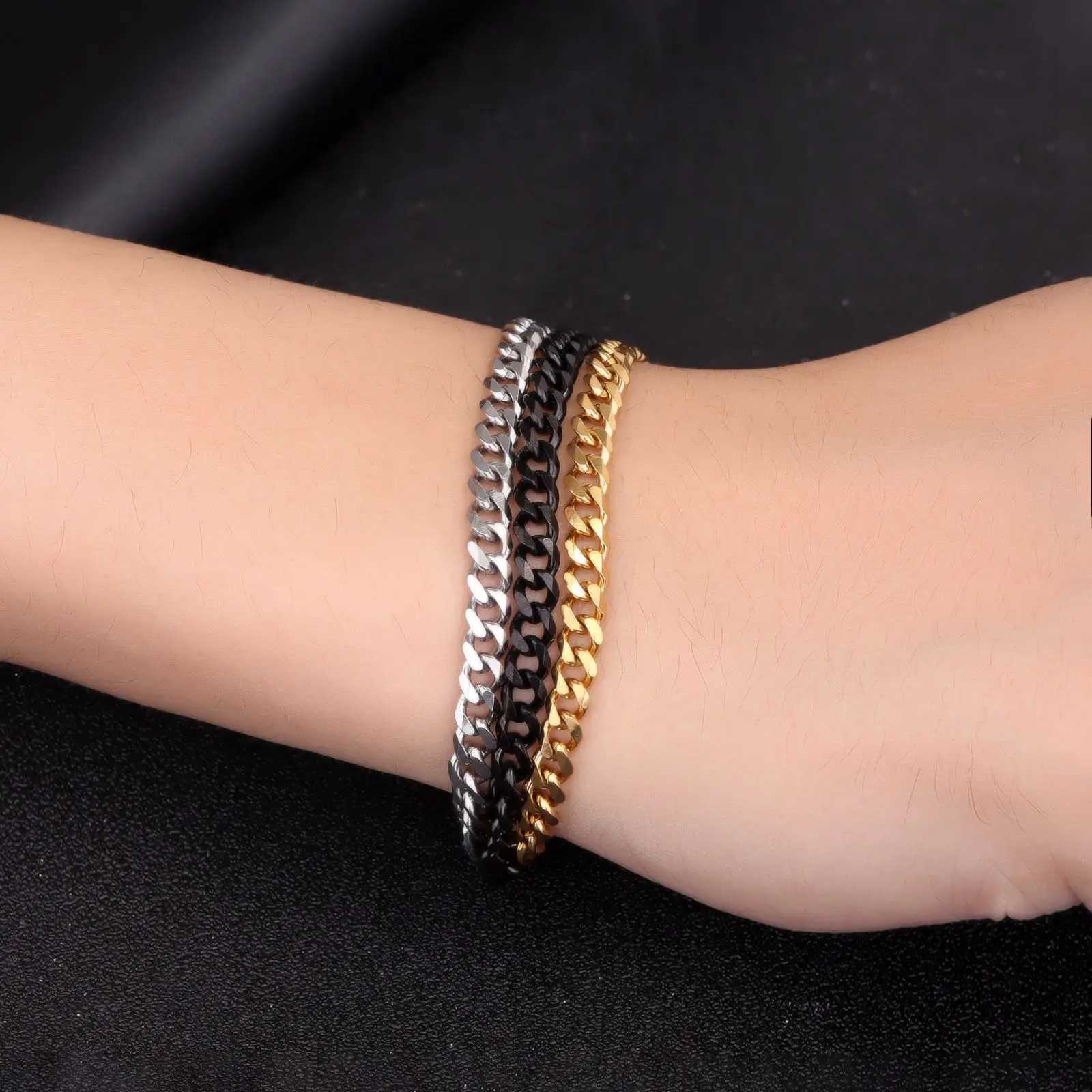 New 7mm Colorful Stainless Steel Cuban Chain Handmade Bracelet For Men Women Punk Goth Charm Hand Chain Bracelets Jewelry Gift XJ250707