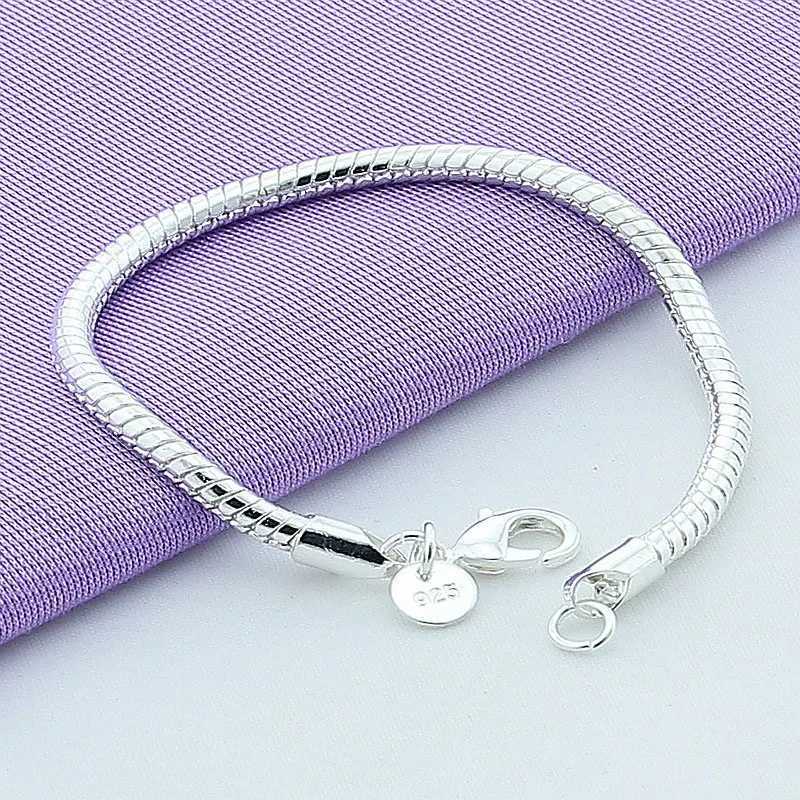Fashionable 925 Sterling Silver Bracelet 3MM Snake Chain DIY Bracelet for Women Engagement Jewelry GiftX240913