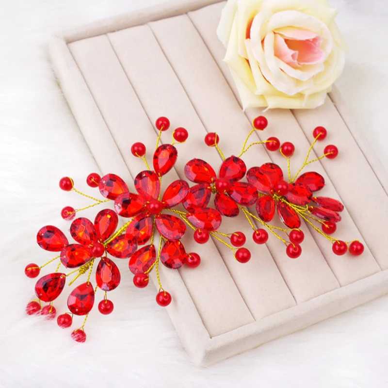 Womens Red Flower Wedding Bridal Party Accessary Handmade Hair Pin Clip JewelryX240913