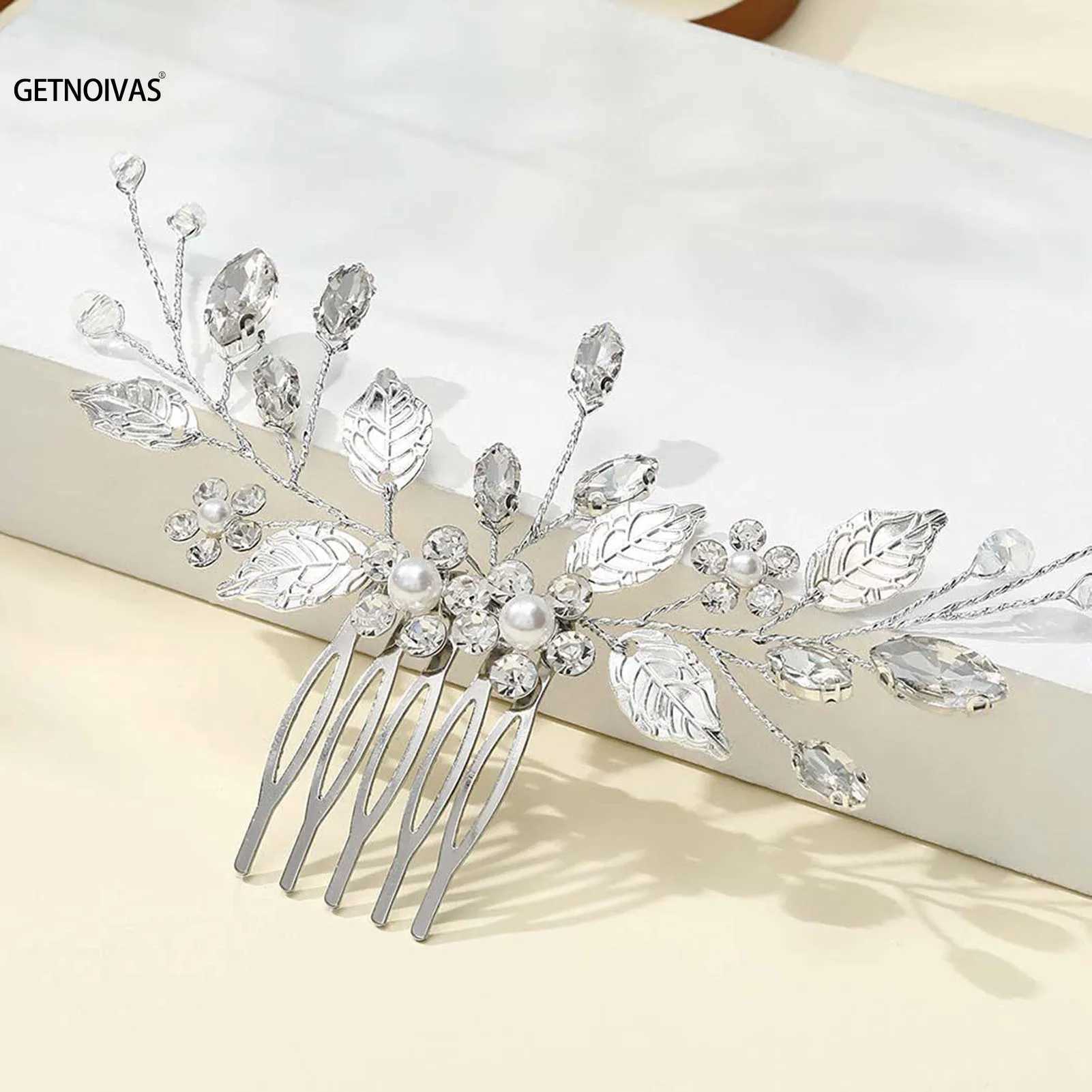 Pearl Rhinestone Wedding Hair Combs Hair Accessories For Women Alloy Leaf Hair Pin Hair Jewelry Headdress Bridal HeadpieceX240913