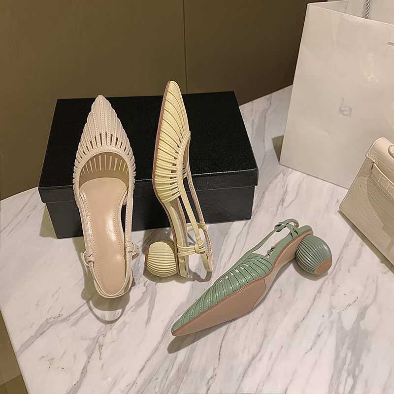 2024 Summer/Spring Pointed Toe Sandals Strappy Med Heels Split Leather Dress for Women Rome Gladiator Shoes 6f81