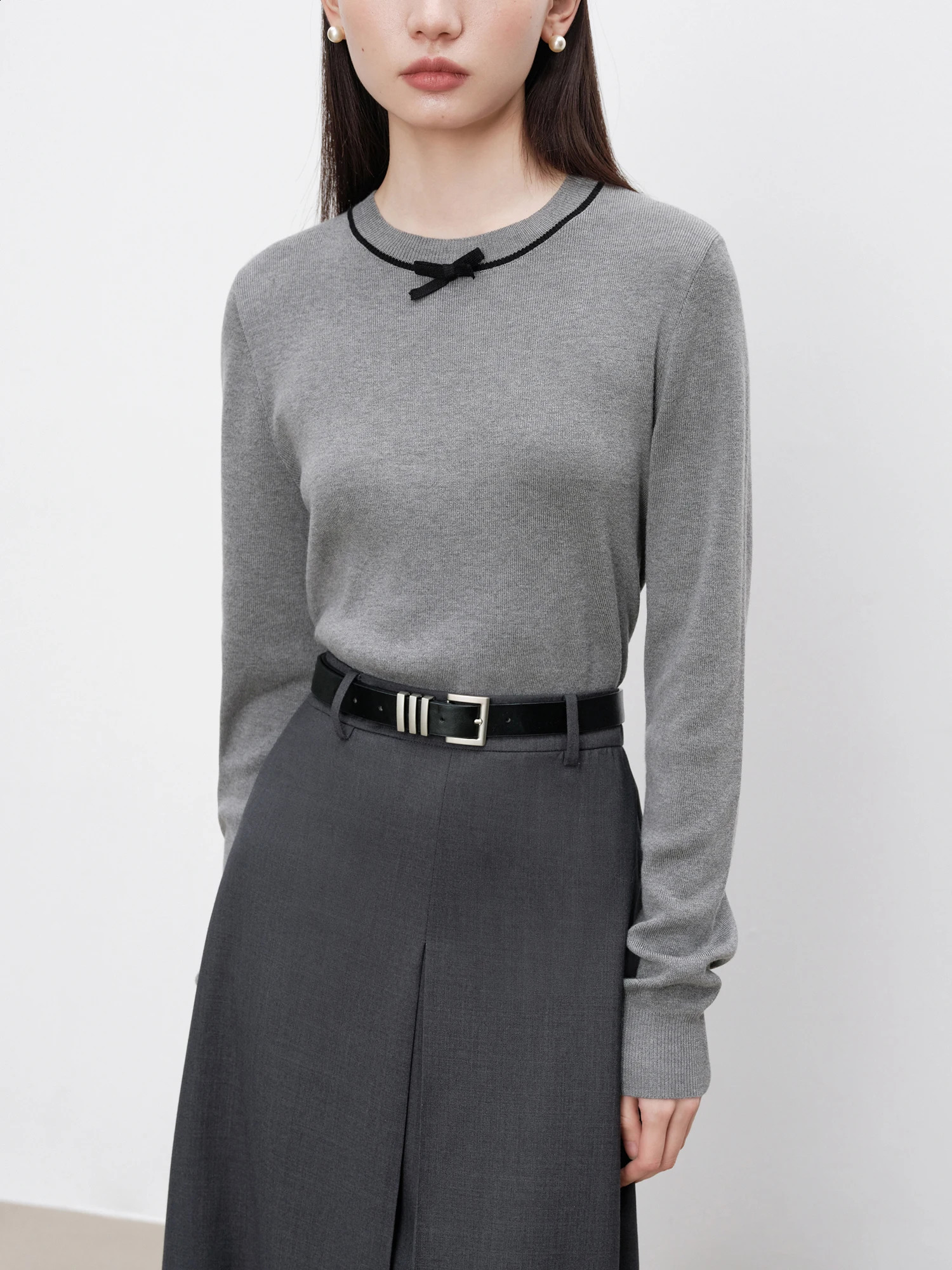 ZIQIAO Petite Size Simple Wool Knitted Womens Sweater Spring/Summer Bow Top Casual Loose 24ZQ93192 240904