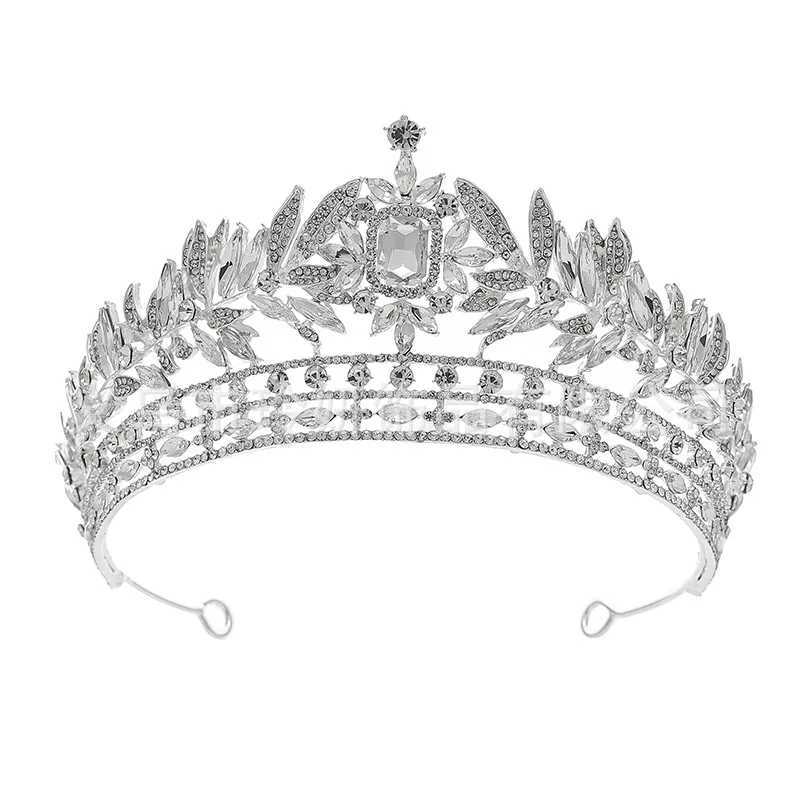 Luxury Royal Queen Crystal Leaf Wedding Crown for Women Rhinestone Diadem Banquet Tiaras Party Costume Hair Jewelry AccessoriesX240913