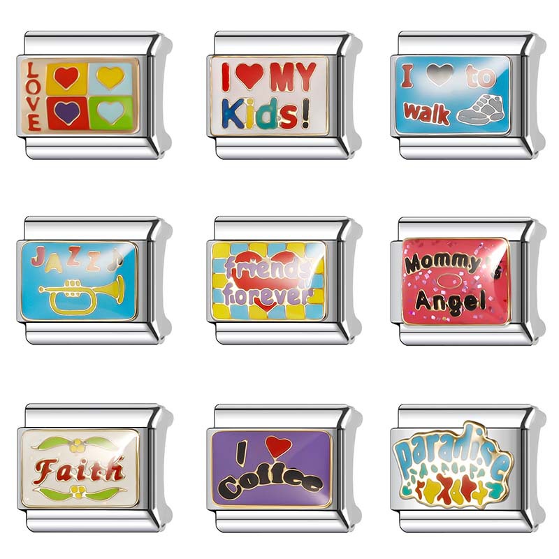 New Women's Gift Colorful Sport Bead Italian Charms Links Bangle Beads Fit 9mm Stainless Steel Bracelet Making DIY For Women Fashion Jewelry