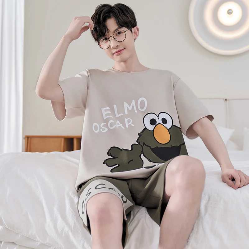 New 2024 Men Pajamas Sets For Sleeping Student Cartoon Sleepwear Short Sleeves Homewear Quick Drying Boy Summer Loungewear Suits Y240913