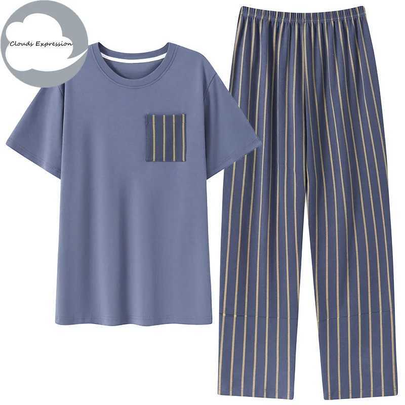 Summer Knitted Plaid Cool Mens Pyjamas Pajama Sets Casual Pjs Lounge Masculine Sleepwear Nightwear Pijamas 3XL Homewear Fashion Y240913