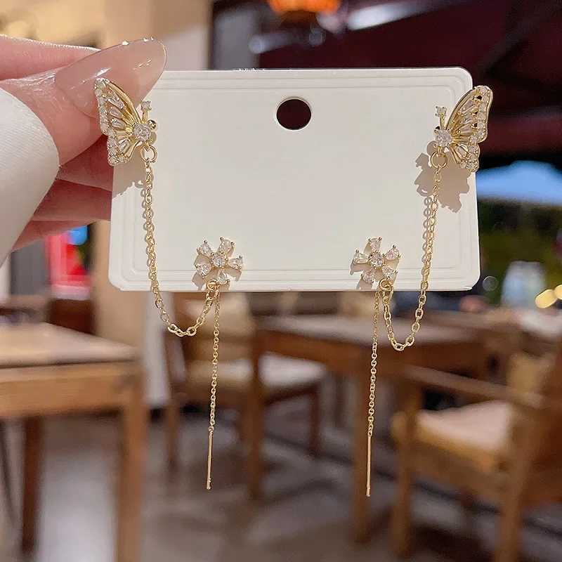 New Fashion Cute Crystal Butterfly Ear Cuff Clip Earrings for Women Charm Tassel Chain Flower Stud Earring Bride Luxury JewelryX240913