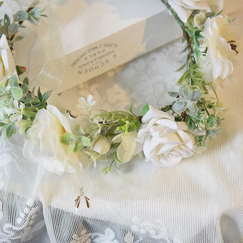 White Flower Wreath Wedding Garland Hairband Crown Tiara Floral Bride Seaside Hair Accessories Popular Hair Decoration OrnamentsX240913