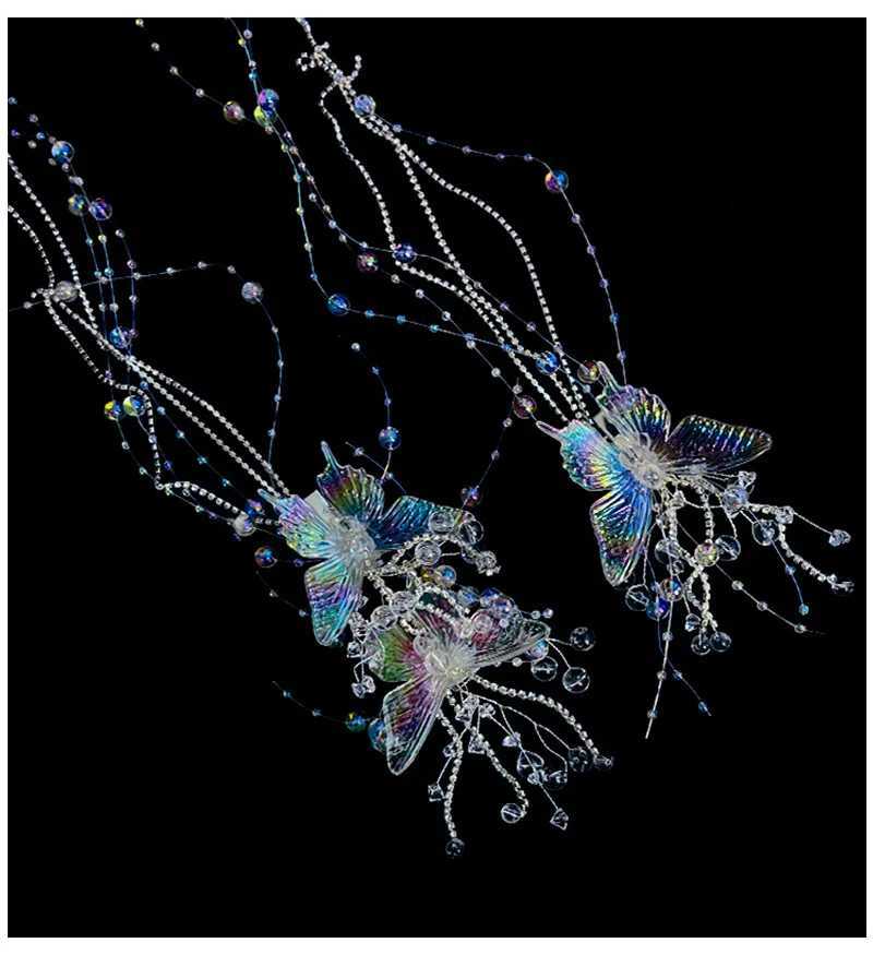 Korean Bridal Crystal Butterfly Tassel Pair Clip Hairbands Women Hair Decoration Wedding Hair AccessoriesX240913