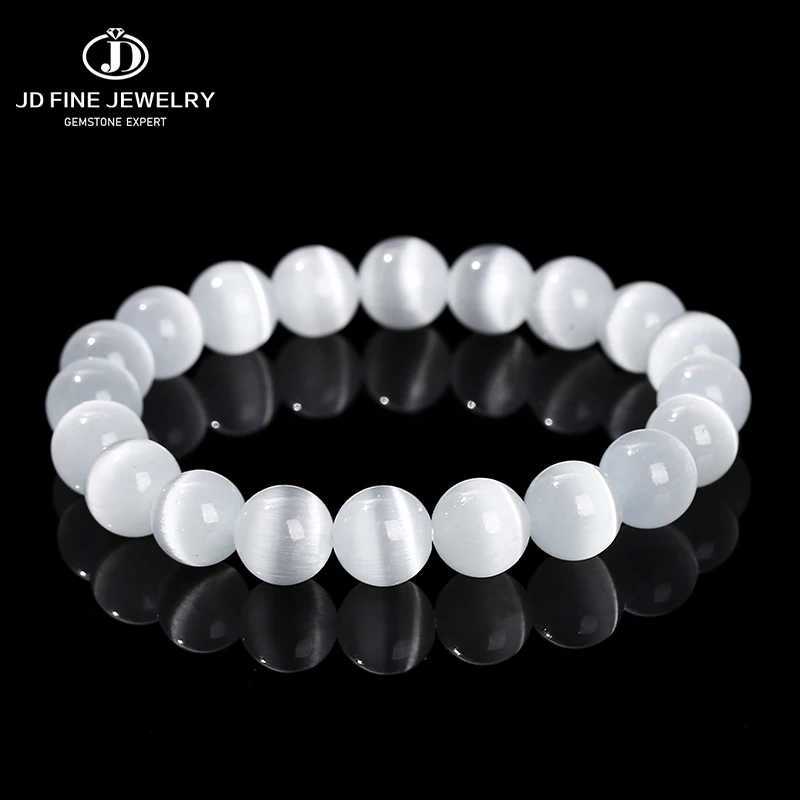 JD Natural Stone White Cat Eye Stone Bracelet Womens Fashion Jewelry Simple Round Bead Bracelet Womens Yoga Jewelry W240913