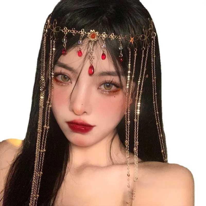 1PC Fashion Shiny Head Chain Rhinestone Long Tassel Hair Ornament Water Drop Crystal Retro Hairpin Womens Bridal Hair OrnamentX240913