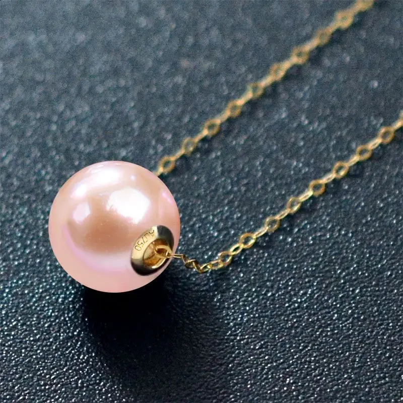 100% 18K Yellow Gold Necklace Pendant Natural Freshwater Pearls Fine Jewelry Wedding Party For Women AU750 X235 240910