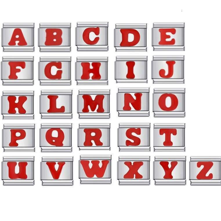New Titanium Steel Red English Letter DIY Beads Italian Charm Bracelet Italian Charm Links Fit 9Mm Bracelet Jewelry DIY Making Gifts