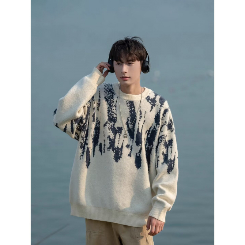 Men Sweaters Tie dye sweater for men American style loose knit sweater autumn and winter temperament new casual sweater high street Mens crew neck swe