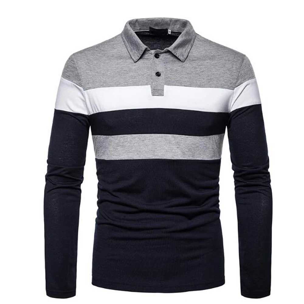 Mens long sleeved polo outdoor casual color matching fashionable top W240913