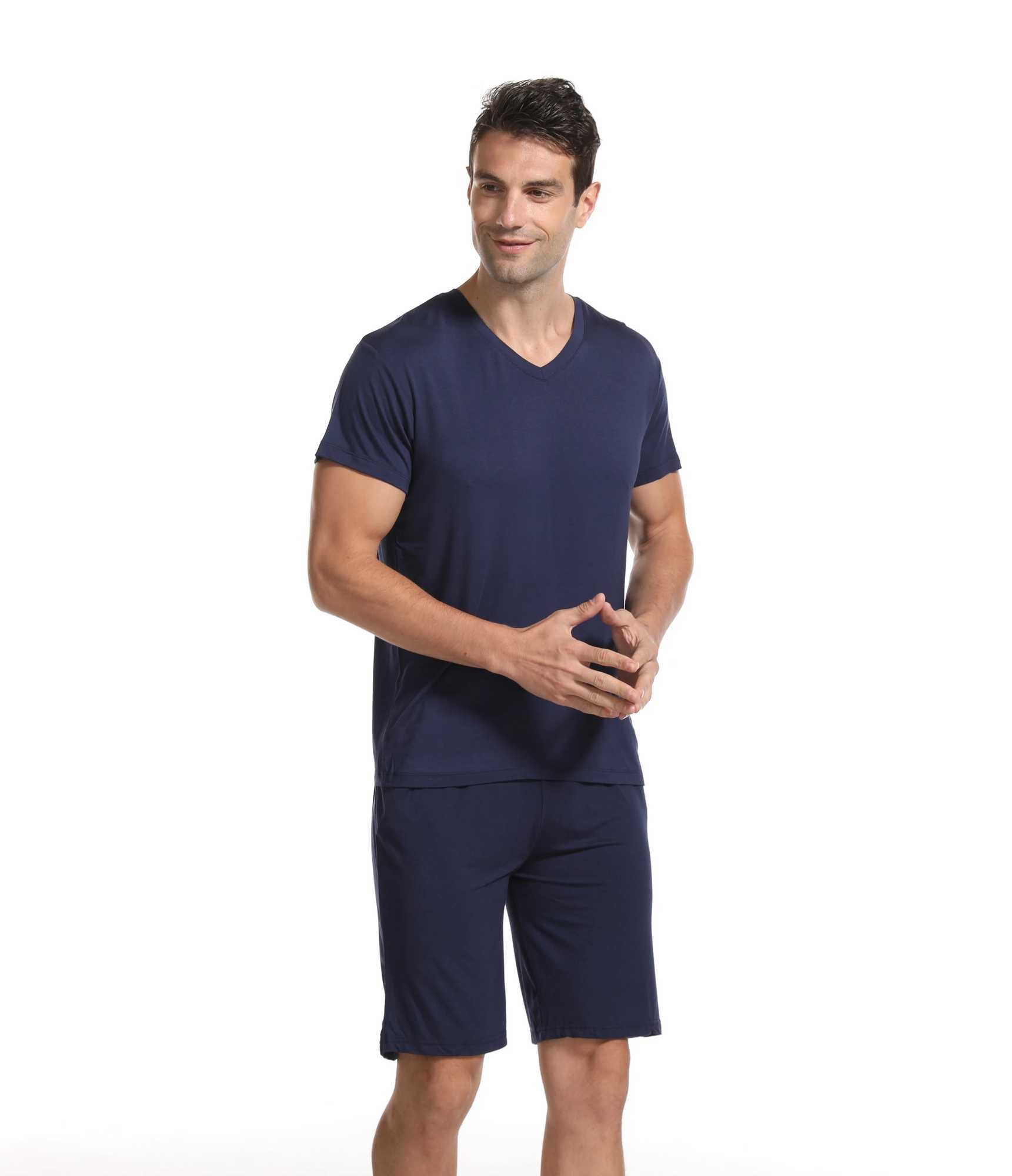 Mens 2-Piece Modal Mens Summer Homewear Suit V-Neck T-Shirt Thin Section Of The Fat Big Yards Short-Sleeved Shorts Pajamas Y240913