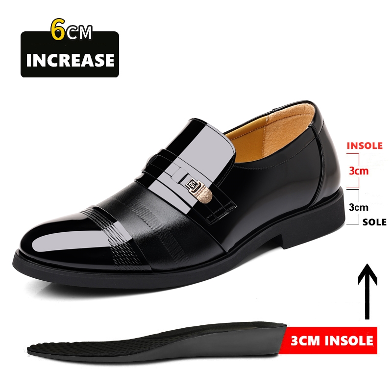 Man Flat/6cm Dress Elevator Shoes Patent Leather Formal Pointed Business Shoes Men Oxfords Suit Shoes Height Increasing Loafers