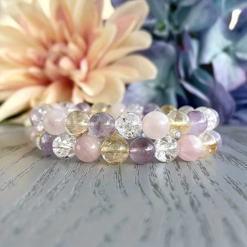 1 piece/Love and Happiness Stone Bead Bracelet Treatment Crystal Bracelet Rose Quartz Transparent Quartz Lemon Amethyst Bead Jewelry W240913