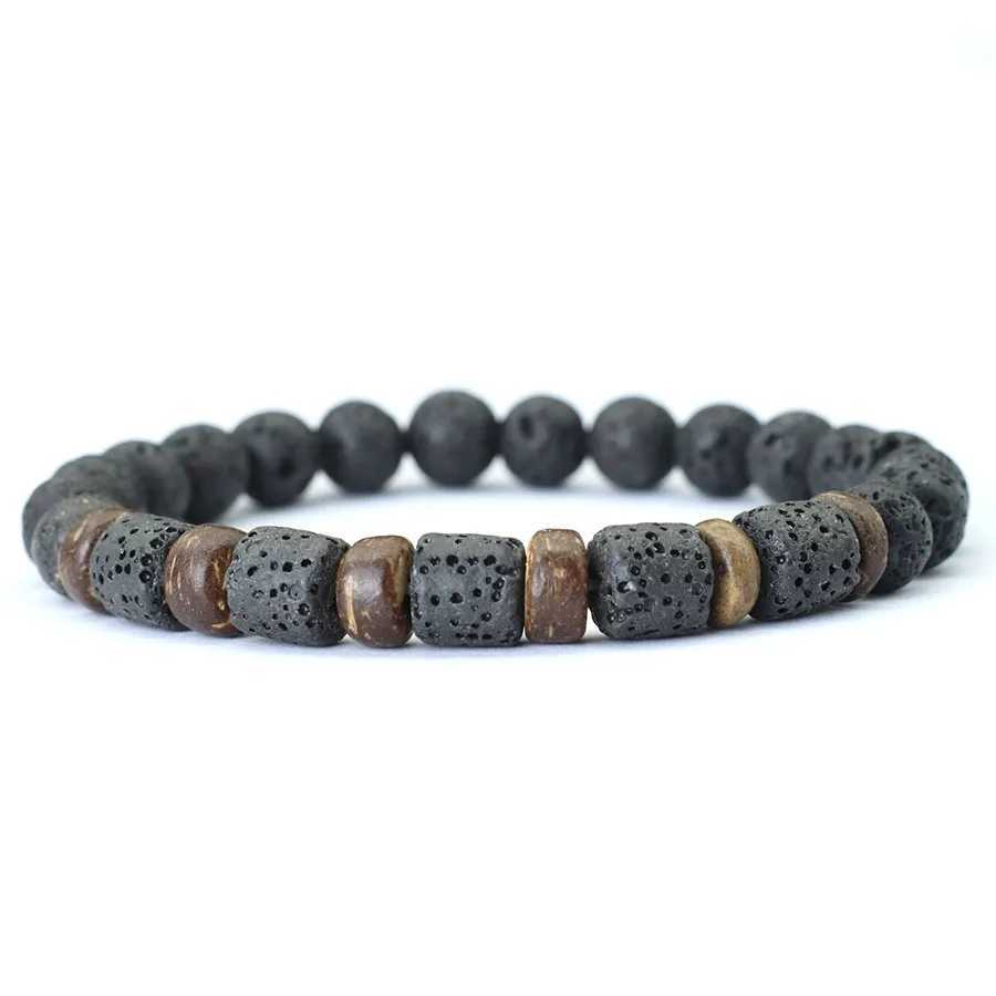 New mens wooden bracelet natural volcanic stone bracelet handmade prayer meditation yoga bracelet Pulsera Madera Hombre Joias W240913