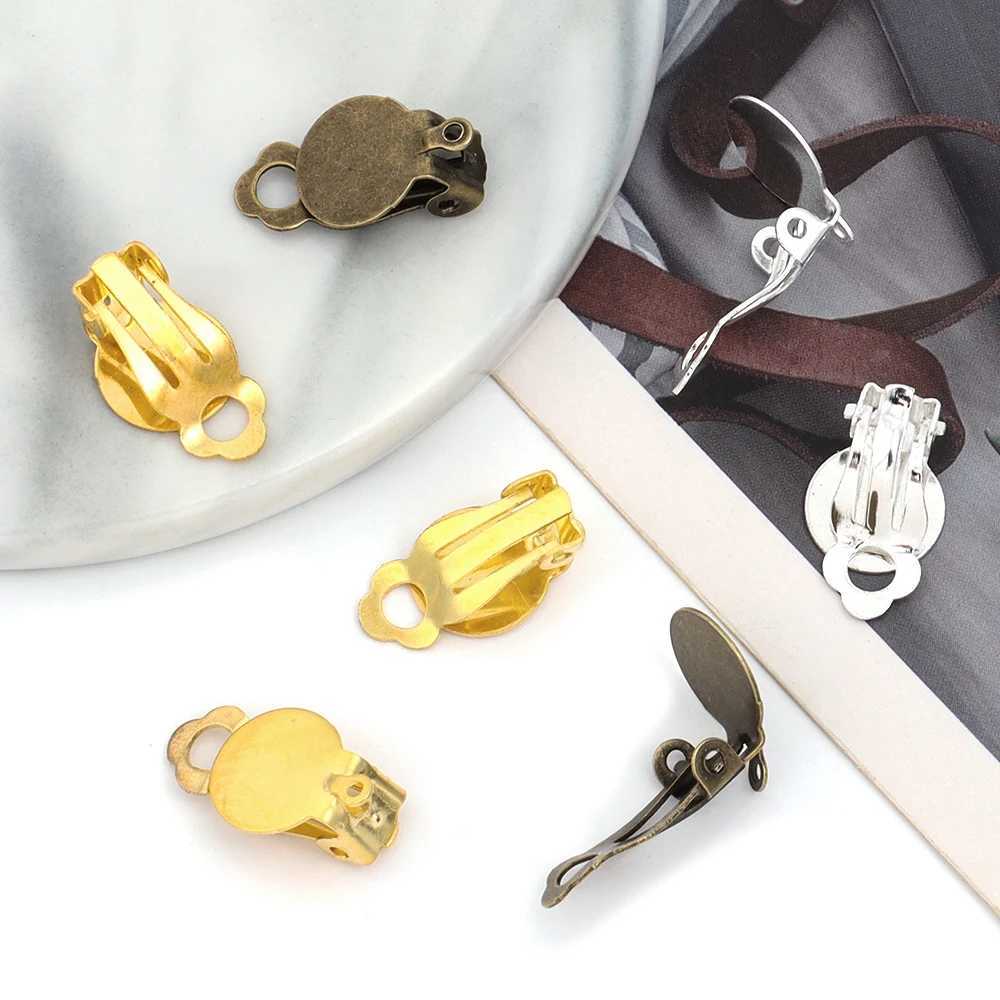 50pcs/lot 10mm Kirsite Round Flat Ear Clip Base Cabochon Bezel Tray Earrings Clips For Non Piercing Earrings AccessoriesX240913