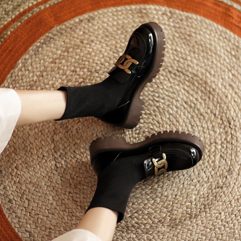 2024 Winter Fashion Genuine Leather Platform Heels Round Toe Solid Fall Shoes Women Stretch Boots e471