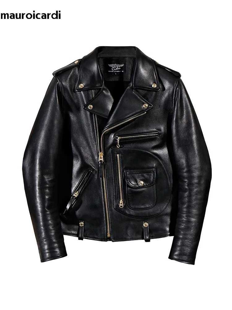Mauroicardi Autumn Cool Handsome Short Black Hard Pu Leather Biker Moto Jacket Men Luxury Designer American Retro Clothing 2024X240913