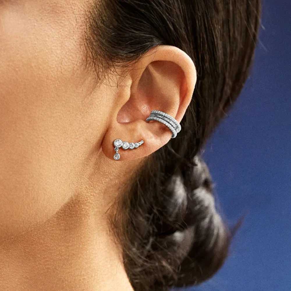 BOAKO S925 Sterling Silver Irregular Single Row Zircon Pendant Ear Clip Earrings For Women Men Simple Ear Cuff Party JewelryX240913