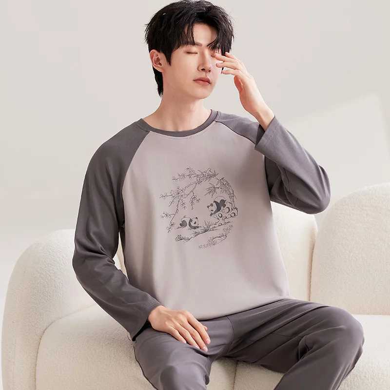 Brown Panda Men Pajamas Sets Cute Casual Long Sleeves Long Pants Autumn Winter Sleepwear Boys Pyjamas Cozy Pijamas Soft Male Pjs Y240913