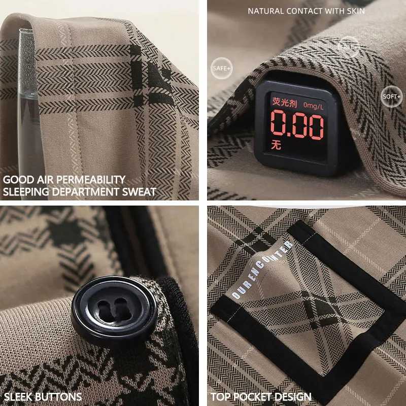 Men Sleepwear Striped Cotton Pajama Sets For Men Short Sleeve Long Pants Sleepwear Pyjama Male Homewear Lounge Wear Clothes Y240913