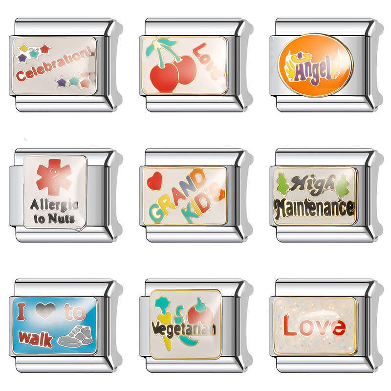 New Women's Gift angel Bead Italian Charms Links Bangle Beads Fit 9mm Stainless Steel Bracelet Making DIY For Women Fashion Jewelry