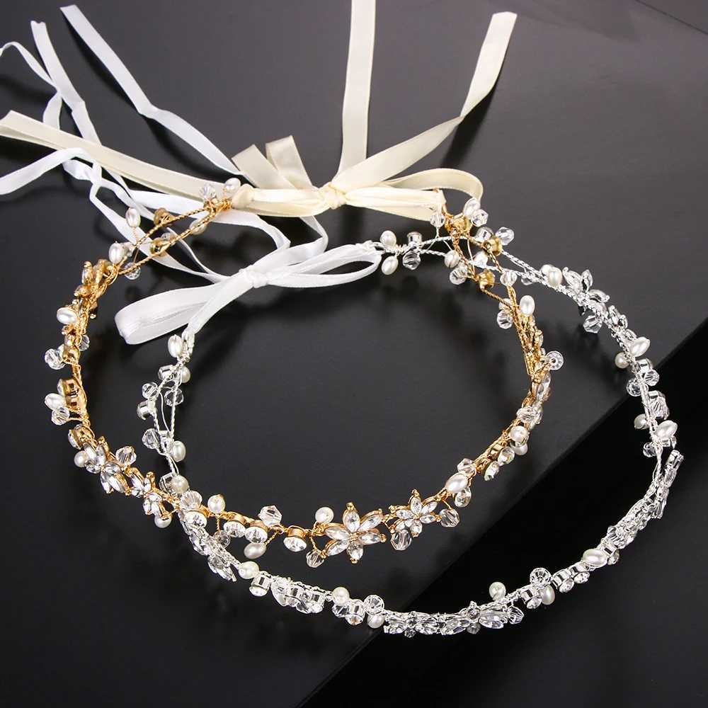 Pearl Rhinestone Women Headband Wedding Hair Accessories For Women Bride Tiara Headband Hair Jewelry Silver Color HairbandX240913