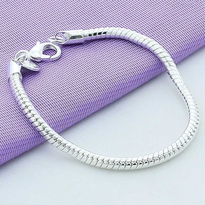 Fashionable 925 Sterling Silver Bracelet 3MM Snake Chain DIY Bracelet for Women Engagement Jewelry GiftX240913
