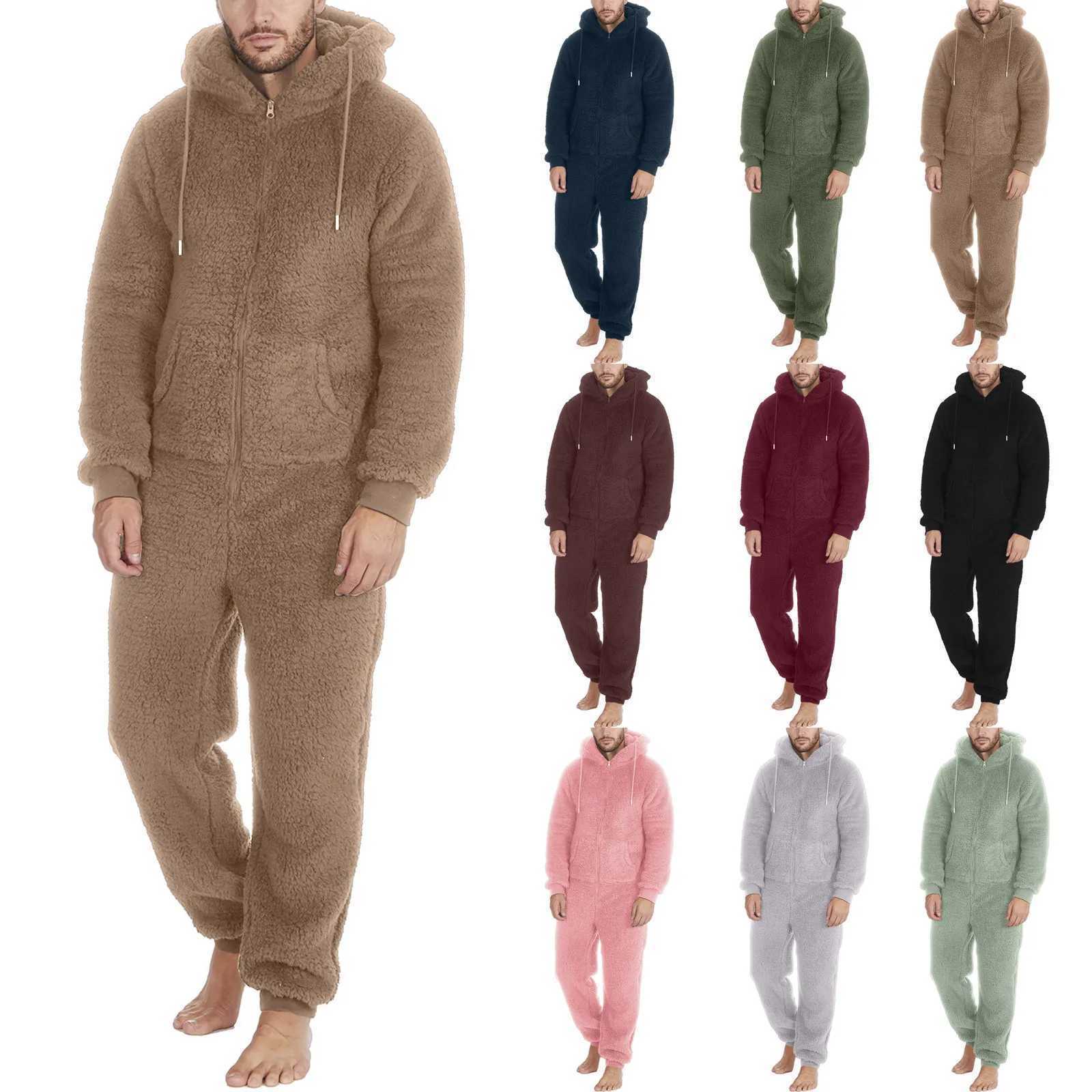 Men Pajama Sleep Overall Pajamas Onesie Plus Jumpsuit Kigurumis Adult Women Pajamas Plush Warm Jumpsuit Warm Pajamas solid color Y240913