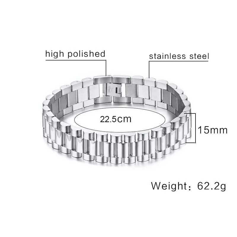 WatchBand Style Solid Stainless Steel Bracelet for Men Link Chain Brackelts Brazalet Male Jewelry ToneX240913