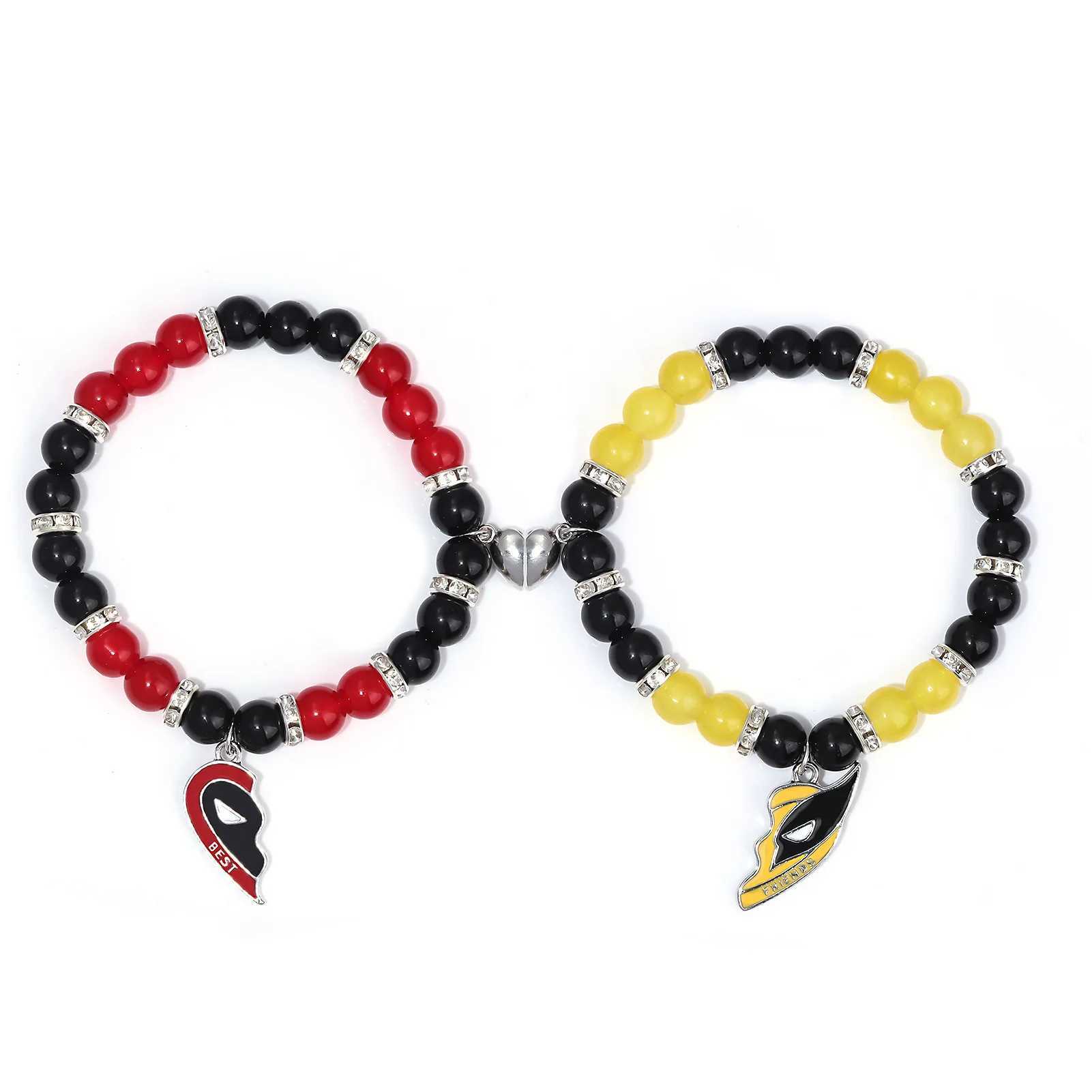 1 pair of Death Pool Wolverine Bracelets Best Friends Heart shaped Pendant Stone Bead Bracelet Friendship Jewelry Couple Bracelet W240913