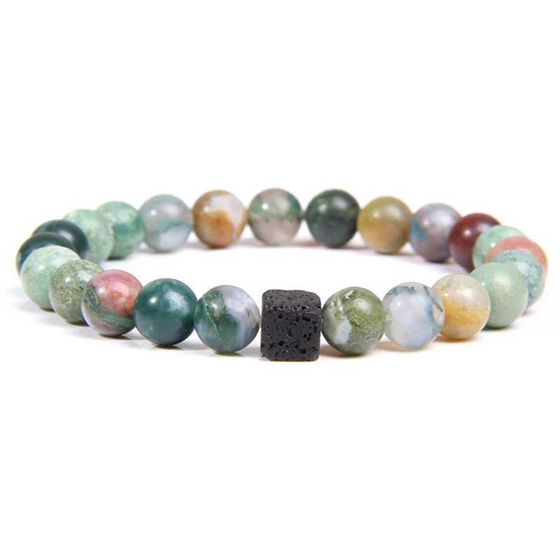 Mens Bead Bracelet Charm Fashion Simple Style Jewelry Gift Square Volcanic Stone Bead Tiger Eye Stone White Energy Bracelet W240913