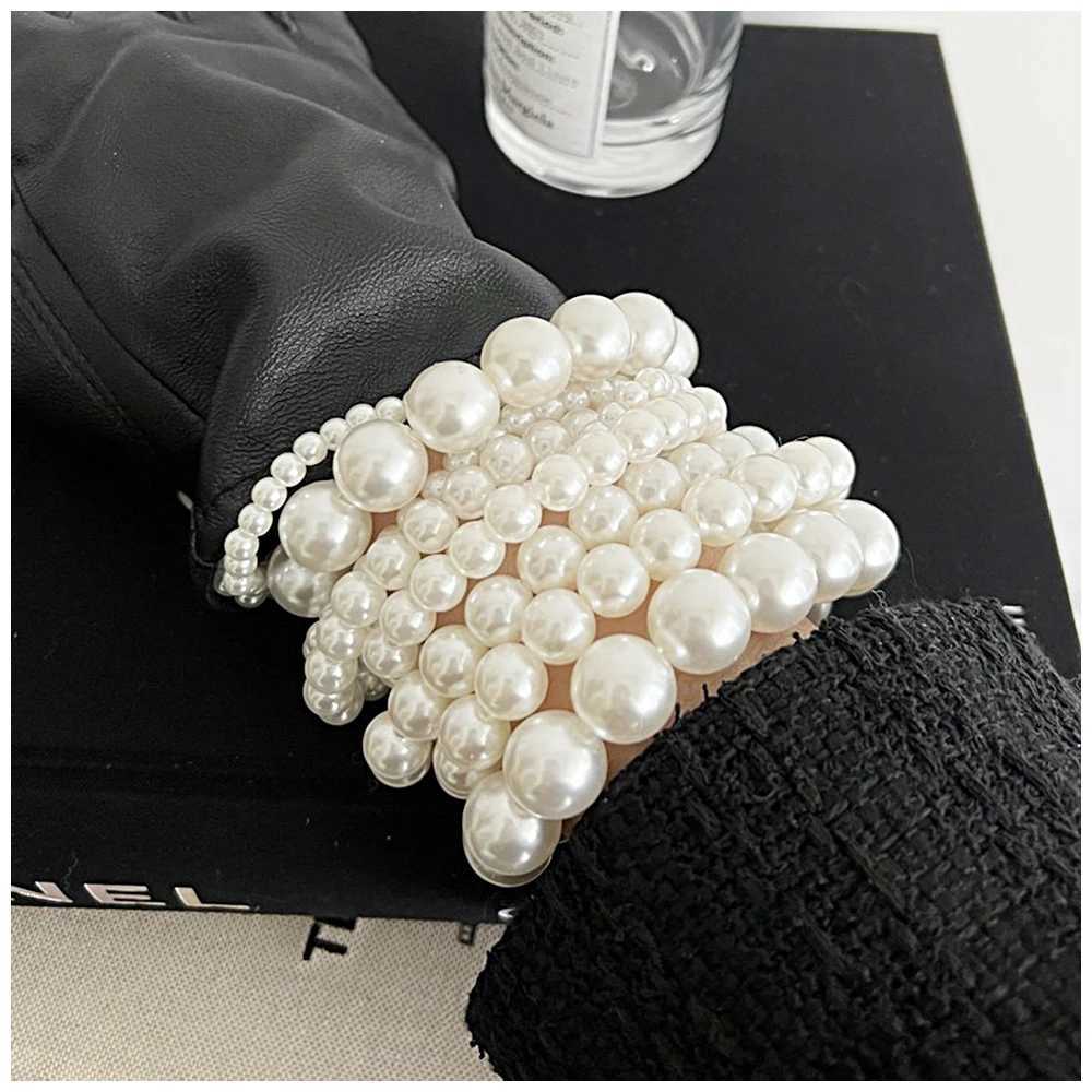 GGQINISI Imitation Pearl Chain Bead Bracelet Set 5 pieces 6-12mm handmade Bohemian elastic bracelet W240913